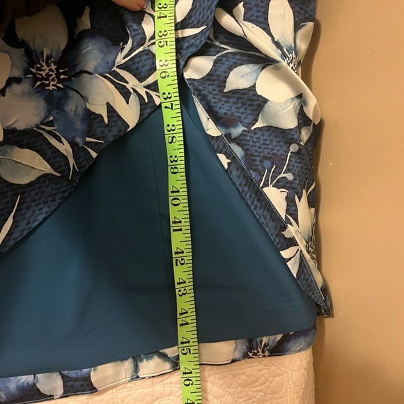 AVERIE AFINA DRAPED MIDI DRESS Teal Floral Asymmetric, Boning, size XL - Picture 9 of 12